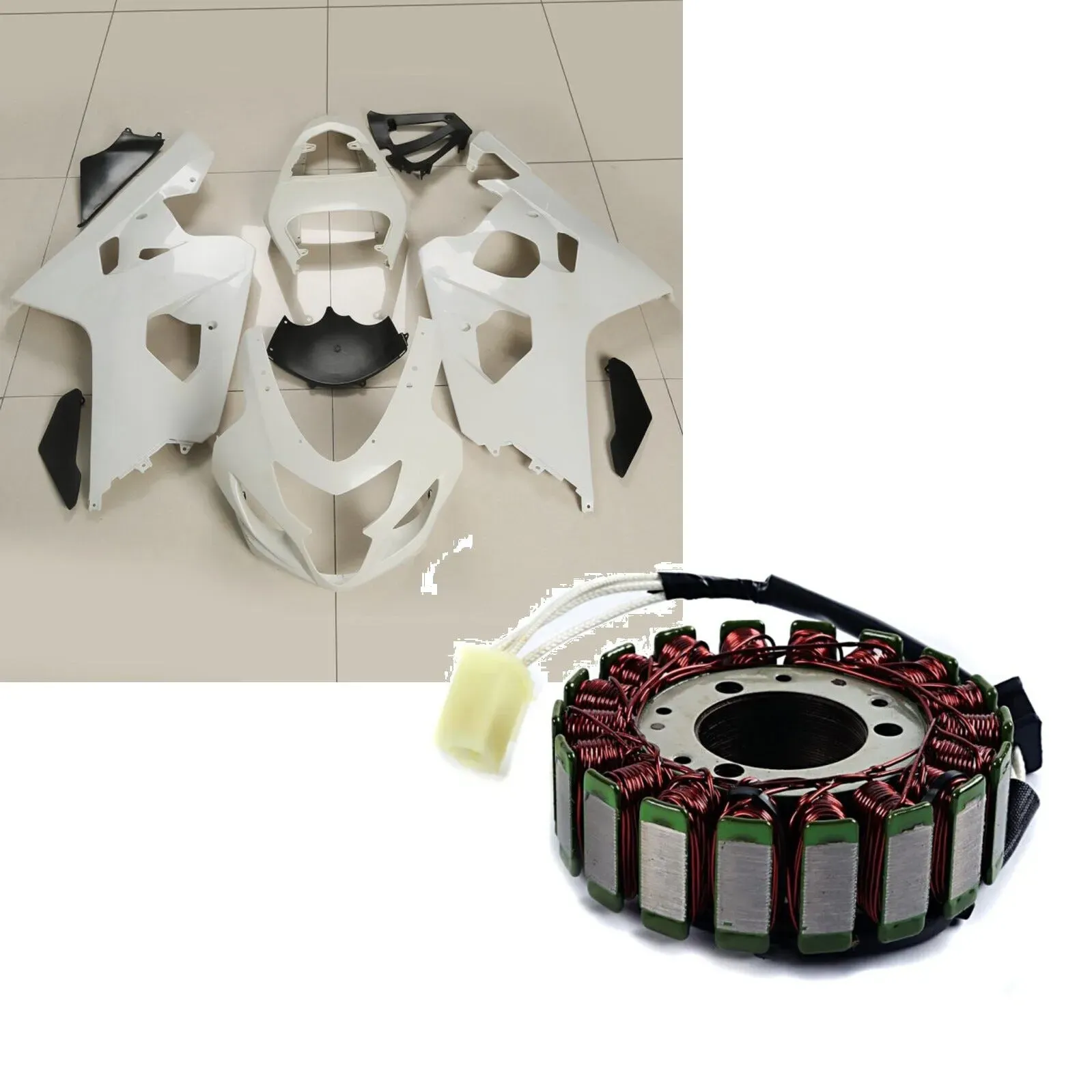 Set: Verkleidung passend für Suzuki GSX-R 750 / 600 04-05 Zaddox ABS Vollverkleidung Rennverkleidung + Lichtmaschine Stator passend für Suzuki GSX-R 750 / 600 00-05 Alternator Zaddox