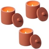 MARELIDA LED Kerzen im Topf mit Deckel Betonoptik Echtwachs H: 10cm terracotta 3er Set