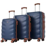 Ulife Kofferset Hartschalen-Koffer Hartschalen-Trolley Trolleyset, 4 Rollen, M-L-XL-Set,ABS-Material, TSA Zollschloss blau