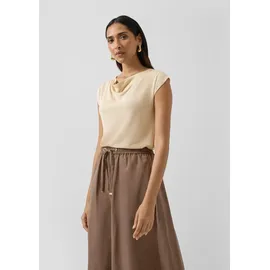 s.Oliver Fließendes Feinstrick-Shirt mit Wasserfallausschnitt und Glitzergarn Beige L