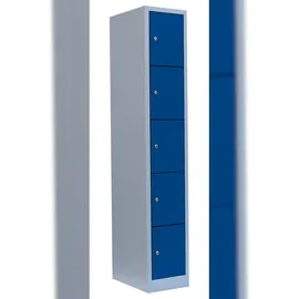 Steelboxx Lüllmann® Schließfachschrank, 1 Abteil, 5 Fächer, 1800 x 315 x 500 mm, lichtgrau/enzianblau
