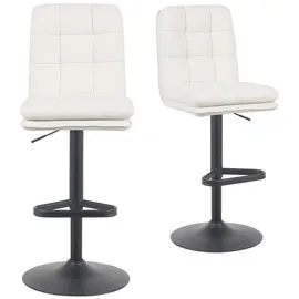dubi möbel 2er Set Barhocker Höhenverstellbar, 360° drehbar, Barstuhl mit Rückenlehne, doppelt gepolsterter Sitz & Rückenpolster, Stoff Creme, stabiles Metallgestell in Schwarz, Modell Enno