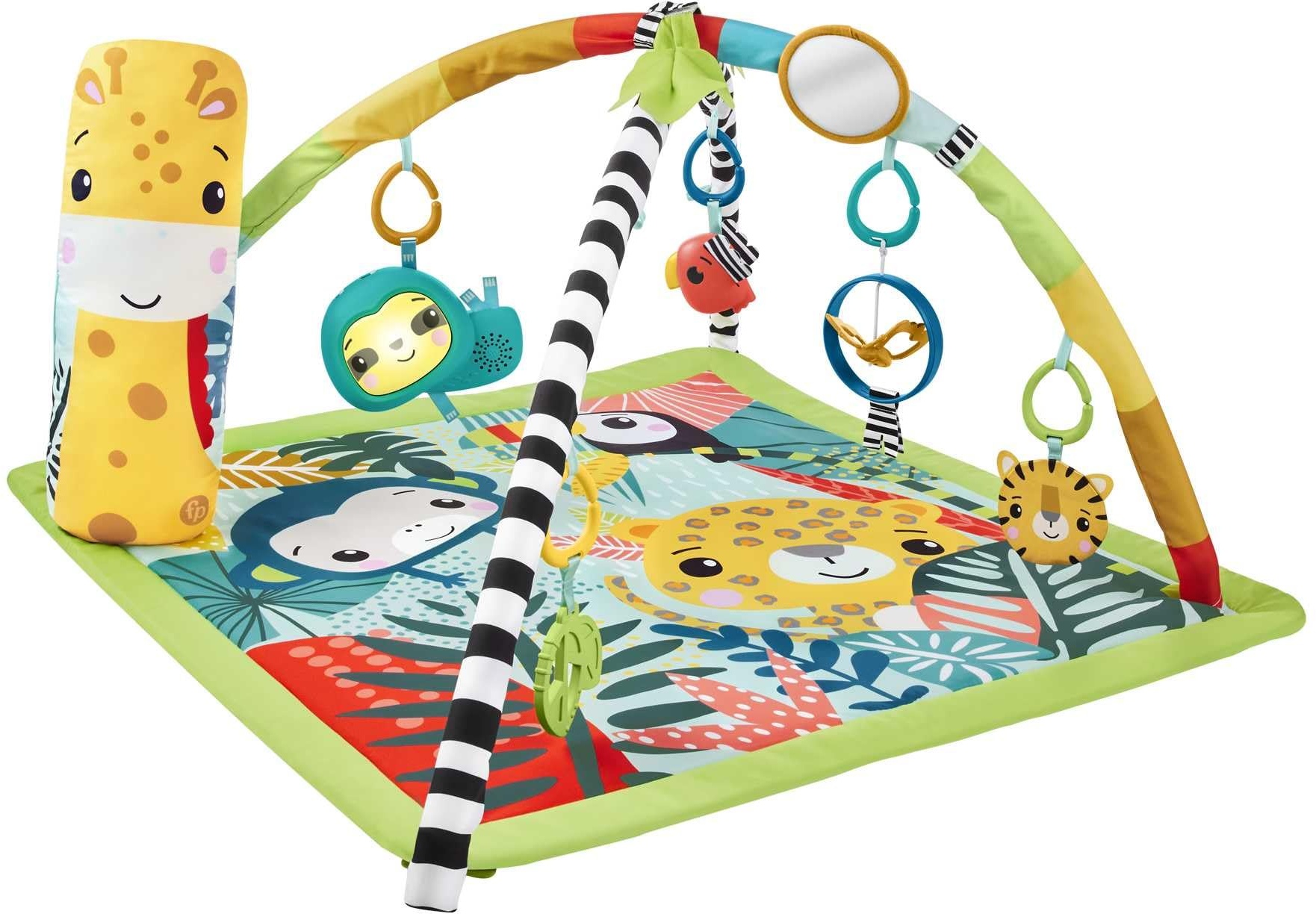 Fisher-Price 3-in-1 Rainforest Spieldecke für Babys, Spielmatte und sensorische Spielzeuge für das Spielen in der Bauchlage, Regenwalddesign, ab der Geburt, HJW08