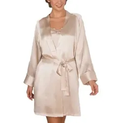 Lady Avenue Pure Silk Short Kimono Perlweiß Seide Large Damen