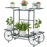 unho Blumenregal aus Metall, Blumenständer mit 6 Ablagen, Blumentreppe Pflanzentreppe für Innen Garten Balkon, Mehrstöckig, 83x22x68.5cm, Schwarz