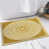 EMFSLA rutschfest Badezimmer Badeteppiche,Weich Hochflor Saugfähig Badvorleger Waschbar Flauschige Mikrofaser Badematte,Set Traditionelle Vintage goldene quadratische und runde griechische V,60x90 cm