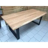 Esstisch Wildeiche Massiv Baumkantentisch 240x100cm Metallfüße U-Gestell Schwarz