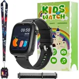 4G Kinder Smartwatch mit GPS und Anrufe, Armbanduhr Kinder Junge mädchen,mit Video Phone Call, Nachrichten, Schulmodus, SOS, Spiele Funktion,Schwarz - Schwarz