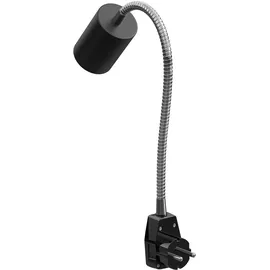ledscom.de GU10 Steckdosenlampe WAIKA Schwanenhals, Schalter, schwarz inkl. GU10 LED 3-Stufen dimmbar weiß