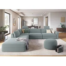 sit&more Ecksofa SIT & MORE "Cadabra L-Form", blau (aqua), B:356cm H:80cm T:292cm, Samtoptik (100% Polyester);Soft clean (98% Polyester, 2% Polyamid);Struktur fein (100% Polyester), Sofas, Ecksofa, Breite 356 cm, mit Sitztiefenverstellung