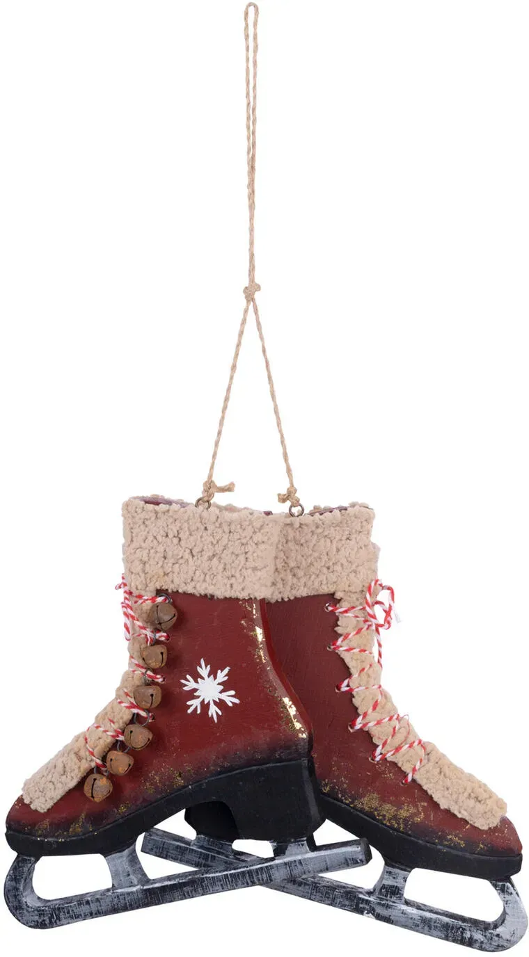 Schlittschuhe aus Holz, Deko zum Hängen weinrot 22cm, 1 Paar