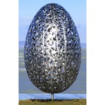 Casa Padrino Luxus Edelstahl Garten Skulptur Ei Silber Ø 75 x H. 130 cm - Handgefertigte Wetterbeständige Garten Dekoration - Luxus Kollektion
