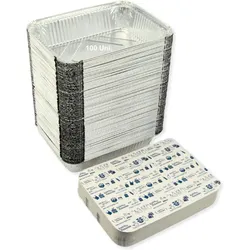 Set von 100 Aluminiumschalen mit Deckel für Lebensmittel, Einweg, 1650 ml - Perfekte Verpackung für Grillfeste, Transport von Lebensmitteln