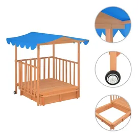 vidaXL Kinderspielhaus Mit Sandkasten Tannenholz Blau Uv50 Vidaxl