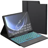 Tastatur Hülle für Samsung Galaxy Tab S10 Lite 10,9"/S10 FE/S9 FE/Tab S9 11 zoll -7 Farbige Beleuchtung Tablet Cover mit Stifthalter - Beleuchtete Deutsches QWERTZ Layout Tastatur mit Touchpad Schwarz