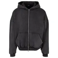 URBAN CLASSICS Heavy Sand Washed 90's Zip Hoody Kapuzenpullover, Black, XL