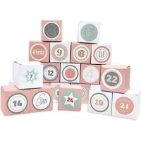 Frau WUNDERVoll® DIY Adventskalender Vorfreude zum Befüllen,Faltschachteln 12x rosa12x weiß 7x7x7cm (gefaltet), XL Ziffern pastell/Weihnachten, Aufkleber, Würfel...