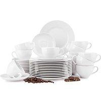 Konsimo Kaffeeservice MUSCARI Tasse Untertasse Dessertteller (36-tlg), 12 Personen, Porzellan, Spulmachinen- und Mikrowellengeeignet, Rund weiß