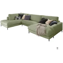 KAWOLA Sofa CARA Wohnlandschaft U-Form Cord olivgrün Longchair rechts