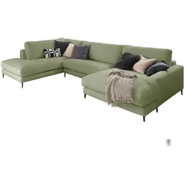 KAWOLA Sofa CARA Wohnlandschaft U-Form Cord olivgrün Longchair rechts