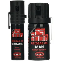 2 Stück CS 3000 Tränengasspray Madame 18 ml + Man 40 ml CS KO Spray zur Abwehr gegen Personen Verteidigungsspray mit BKA Zulassung