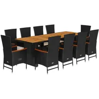 vidaXL 11-tlg. Garten-Essgruppe mit Kissen Schwarz Poly Rattan vidaXL