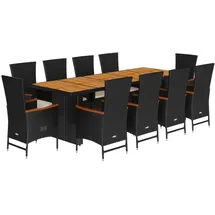 vidaXL 11-tlg. Garten-Essgruppe mit Kissen Schwarz Poly Rattan vidaXL
