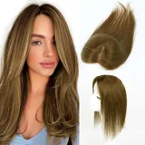 Unipearl Haar Toppers für Frauen Echthaar Helles Braun Clip in Haarteile Echthaar für Dünnes Haar Oberkopf Flauschiger Hair Topper Ohne Pony