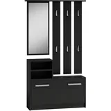 ADGO Garderobe Set Flur Schwarz, Kompaktgarderobe, Flurgarderoben Set Modern, Garderobe Set, Kleiderschränke, Spiegel und Kleiderbügel und Schuhschrank, 6 Kleiderbügel für Kleidung und Mäntel