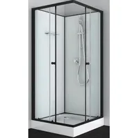 SANOTECHNIK Komplettdusche mit Schiebetür 90 x 90 cm schwarz Sicherheitsglas PS15B