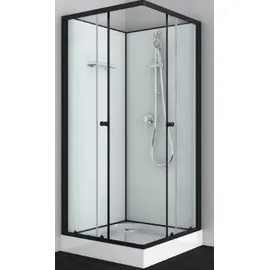 SANOTECHNIK Komplettdusche mit Schiebetür 90 x 90 cm schwarz Sicherheitsglas PS15B