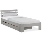 Homestyle4u 2293, Holzbett 90x200 mit Schublade Grau Einzelbett mit Lattenrost Bettkasten Bett Holz Kiefer