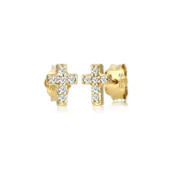 Elli DIAMONDS Paar Ohrstecker »Ohrringe Ohrstecker Kreuz Diamant (0.06ct) 585 Gelbgold goldfarben