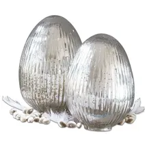 Loberon Osterei 2er Set Duvera Silber - Deko Eier aus Glas - Osterdeko mit Graziler Reliefstruktur - Ideal für Ostern & als Frühlingsdeko - 2 Größen