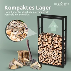 holz4home® Kaminholzregal aus Metall Schwarz inkl. Ofenhandschuh 80x25x150cm