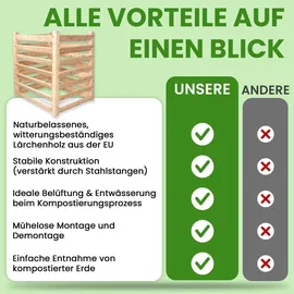 Gartenwelt Riegelsberger Moderner Komposter aus Lärchenholz Massivholz Steckkomposter Kompostsilo Holzkomposter : 100 cm : Single ca. 80x120 cm