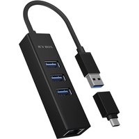 Icy Box IB-HUB1419-LAN USB 3.0 HUB - LAN Adapter Schwarz