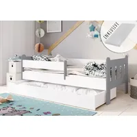 Kids Collective Kinderbett 80x180 | 80x160 | 90x200 cm mit Matratze, Schublade, Rausfallschutz & Lattenrost in weiß-grau 180 x 80 Mädchen Jungen Bett - Weiß