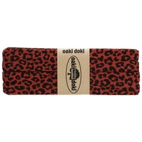3m Oaki Doki Jersey-Schrägband mit Leopard Print gefalzt elastisch Einfassband, Farbe:3007 rotbraun-schwarz