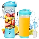 TOPESCT 600 ml Tragbarer Mixer Smoothie Maker, Mini Smoothie Mixer USB Wiederaufladbar, Starke Schneidleistung mit 6 Ultrascharfen Klingen für Reise, Büro & Sport (Blue)