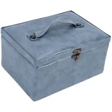 Hztyyier Nähkorb, Doppellagige Aufbewahrung, Kompakte Größe und Praktischer Griff für Nähwerkzeuge, Nadeln, Fäden, Heimbüro-Reisen, Blau