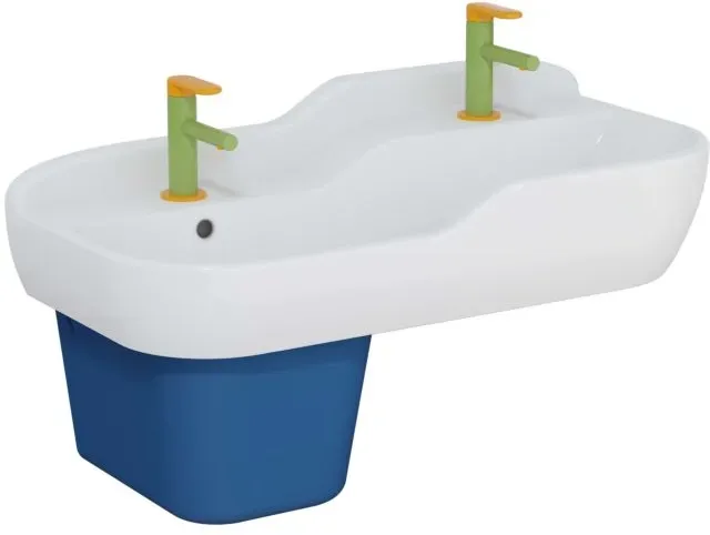 VitrA Sento Kids Reihen-Waschtisch 7351B003-1740 85,5x40,5cm, 2 Höhen, je 1 Hahnloch mittig, weiß hochglanz, mit Überlauf