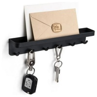 LENBEST Schlüsselbrett Schlüsselhalter mit Ablage Metall Schlüsselbrett,Aufbewahrungsregal schwarz