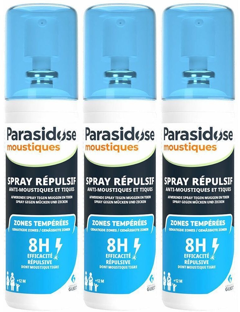 Parasidose Moustiques Zones Tempérées Spray Répulsif 3x100 ml spray