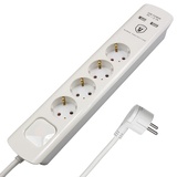 FeinTech Steckdosenleiste mit USB und Flachstecker, 4-Fach Mehrfachsteckdose mit Schalter, Überspannungsschutz und 3m Kabel, MD000433