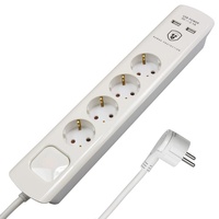 FeinTech Steckdosenleiste mit USB und Flachstecker, 4-Fach Mehrfachsteckdose mit Schalter, Überspannungsschutz und 3m Kabel, MD000433