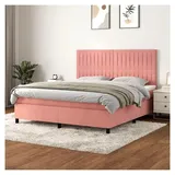 Lattenrost mit Matratze, Rosa, 180 x 200 cm, Velours, Plattform, mit Lattenhalter, einfache Montage, für Schlafzimmer, Erwachsene