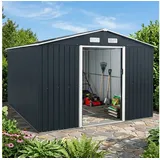 BRAST Gartenhaus Gerätehaus Geräteschuppen Metall, TÜV geprüft, viele Größen, BxT: 278x323 cm, mit Satteldach & Doppelschiebetür, wetterfest wasserdicht grau 278 cm x 323 cm