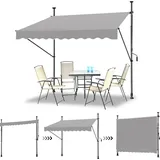 LZQ 350x120cm Klemmmarkise Einziehbar Balkonmarkise mit Handkurbel Balkon Markise Sonnenschutz ohne Bohren Höhenverstellbar Grau - Grau