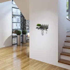 Relaxdays Schlüsselbrett mit Ablage, Schlüssel Wandhalter mit 8 Haken, Gusseisen, Vintage Schlüsselboard Flur, Bronze